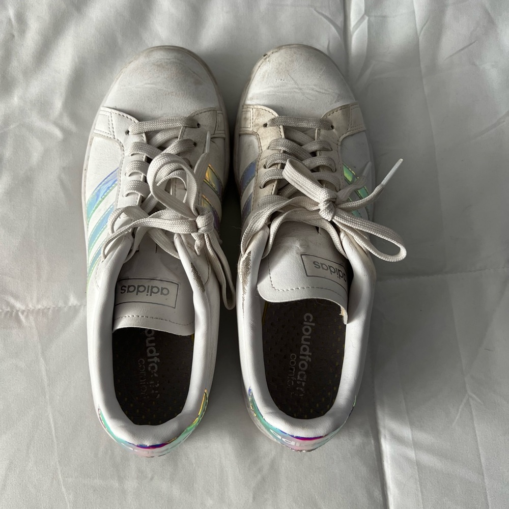 adidas White Sneakers with Iridescent Pink-Blue Stripes - Picture 5 of 6